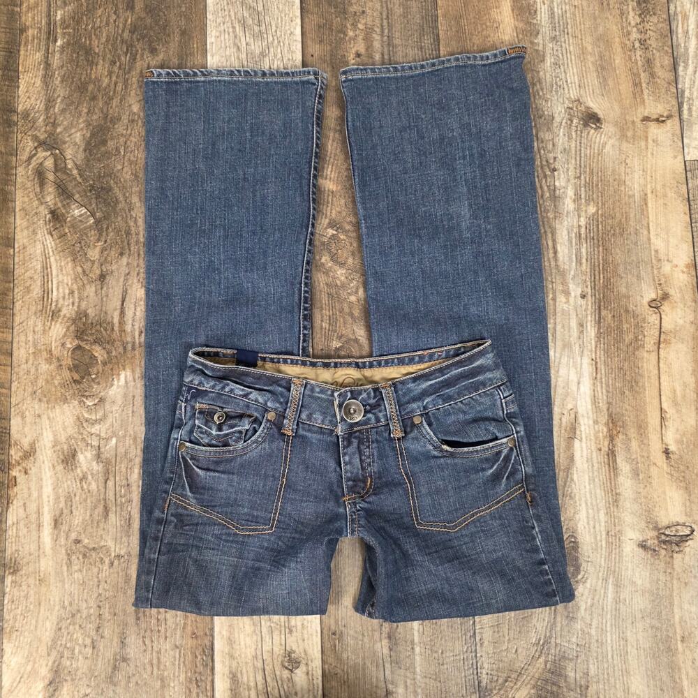 Y2K Vanity Low Rise Bootcut Jeans Dark Wash Flap Pocket 2000s Denim